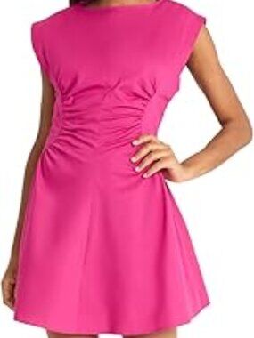 Donna Morgan Women's Dream Stretch Poplin A-line Mini Dress Ruched Waist Size-12